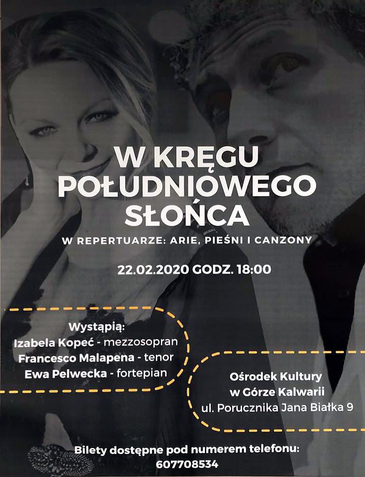 plakat z zaproszeniem na koncert Izabeli Kopeć i Francesco Malapeny